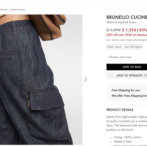 Brunello Cucinelli Jeans Monili Tab Tapered Leg Blue Denim 100% Cotton Size 4 - Picture 6 of 10